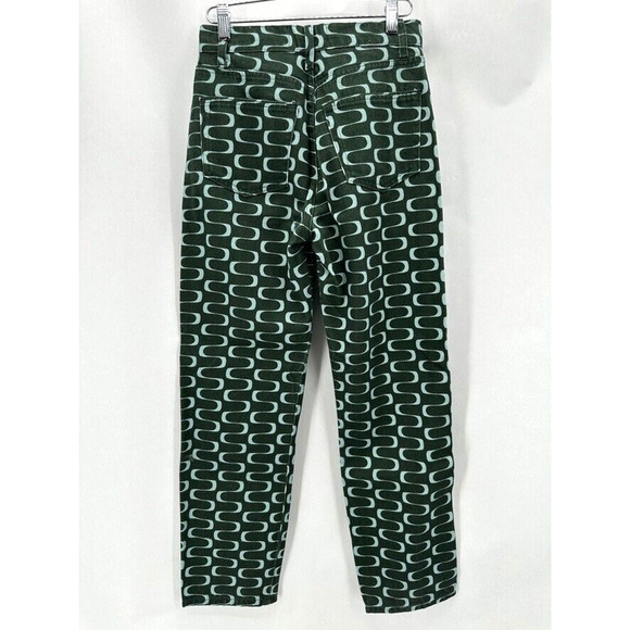 Reformation Mod High Rise Straight Jeans Size 24 Green Geometric Retro Preppy - Picture 5 of 12